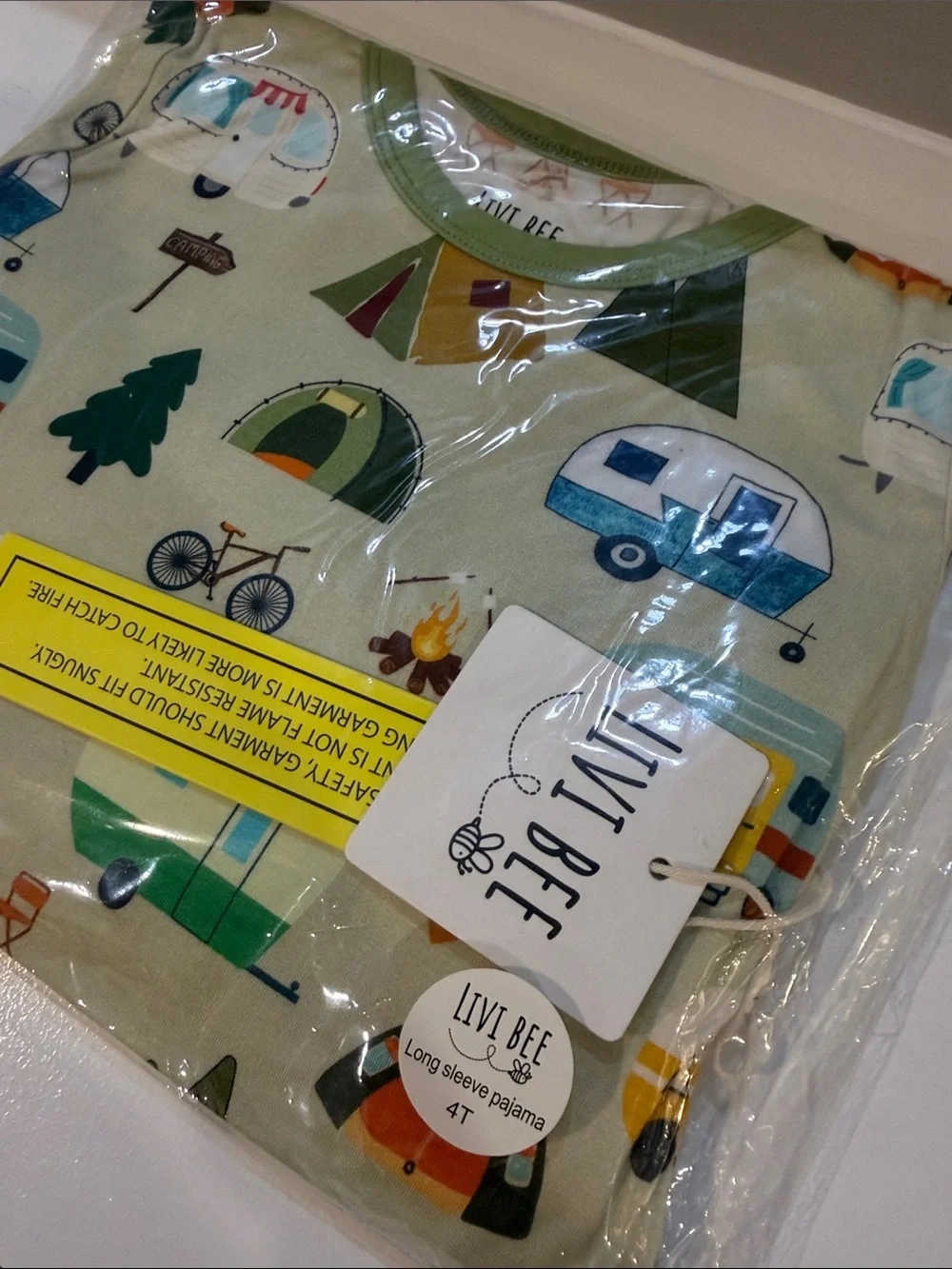 Livi Bee Bamboo Camping Long Sleeve Pajama Set Camping 4T NWT